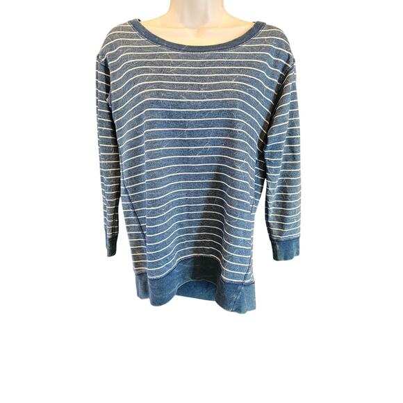 Theory size P blue chambray striped vintage fade slub sweater EUC Warm PETITE - Picture 1 of 8